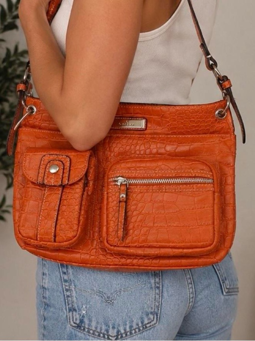 Orange leather Shoulder Bag